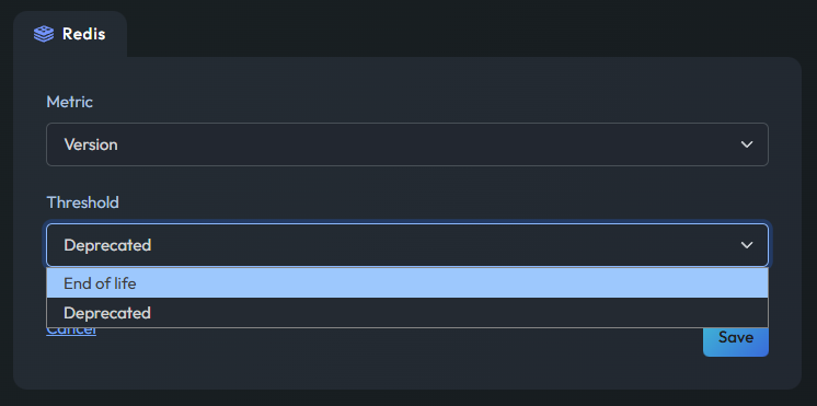 Redis version alert form