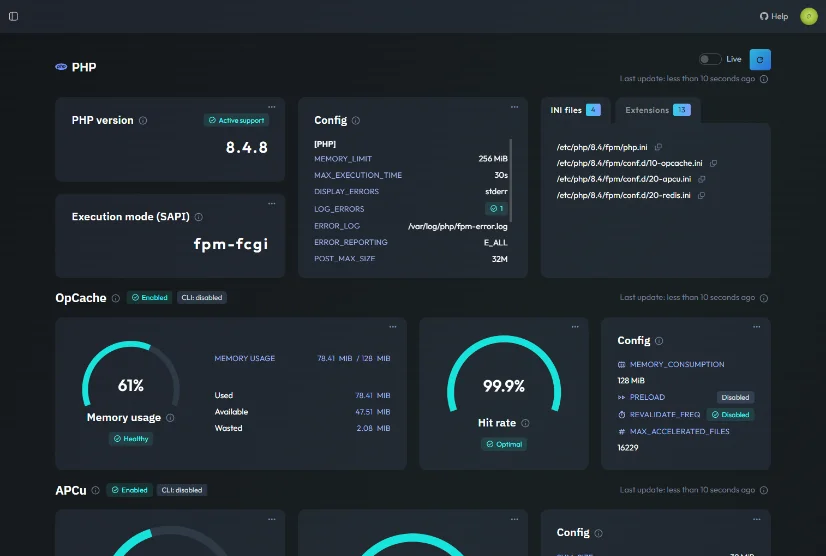 Jmonitor dashboard for a PHP server